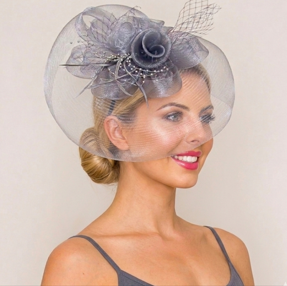 Beloved Millinery Elegant Gray Fascinator Veil Races Church Tea Brunch Wedding
